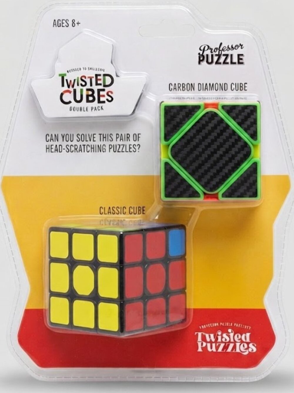 Professor Puzzle Twisted Cubes Double Pack | 3x3 Classic & Carbon Diamond Cube
